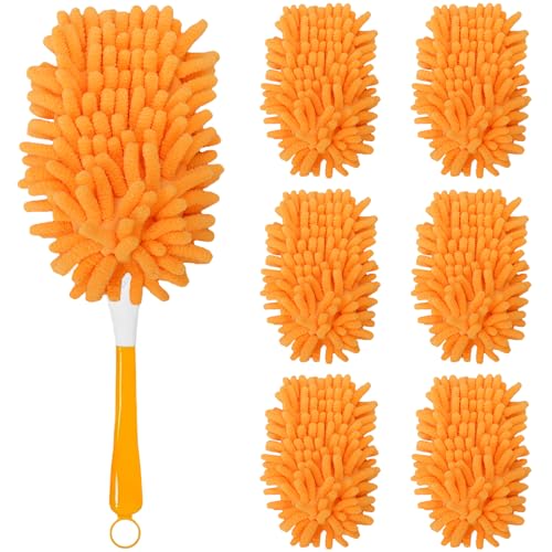 6Pcs Reusable Duster Refill Compatible with Swiffer Hand Duster +1 Handle, 360 Heavy Duty Duster Refills for Cleaning, Office, Ceiling Fan (6PCS+1Handle) - size: 6PCS+1Handle
