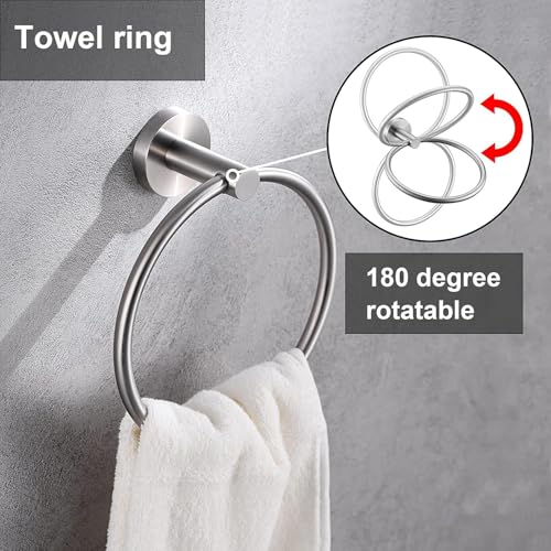 Brushed Nickel Flip Toilet Paper Holder and Hand Towel Ring Set 2 Pieces Bathroom Hardware Accessories Set SUS 304 Stainless Steel Heavy Duty Wall Mounted Bathroom Holder - color: Brushed