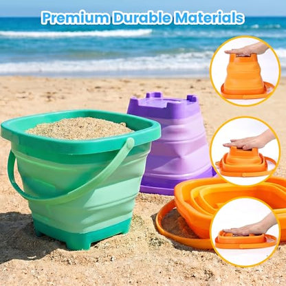 SHINDEL 3 Set Collapsible Beach Buckets, Multicolor - color: Mix 2