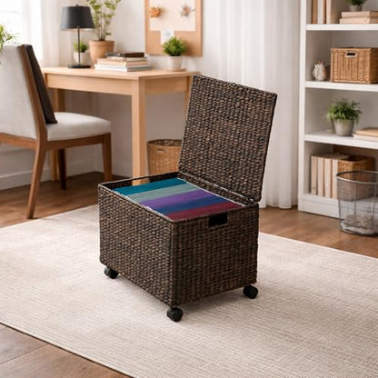 Casafield Rolling Filing Cabinet, Espresso Dark Brown - Water Hyacinth File Organizer with Lid and Wheels, Home Office Storage for Hanging Folders - color: Espresso