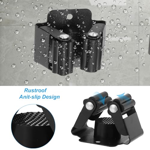 PATIKIL Broom and Mop Holder, 12 Pack Wall Mounted Stainless Steel Mop Hanger Heavy Garden Tool Organizer Rack Hanging Clips with Screws for Home Garage, All Black - color: All Black