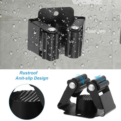 PATIKIL Broom and Mop Holder, 12 Pack Wall Mounted Stainless Steel Mop Hanger Heavy Garden Tool Organizer Rack Hanging Clips with Screws for Home Garage, All Black - color: All Black