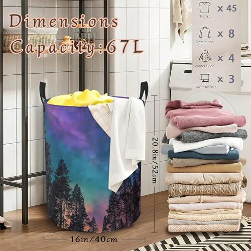 Aurora Forest Laundry Hamper,Collapsible Laundry Basket with Handles Waterproof Storage Bin for Clothes Books Organizer Basket for Bedroom Bathroom Dormitories 16" x 20.8" - color: Aurora Forest