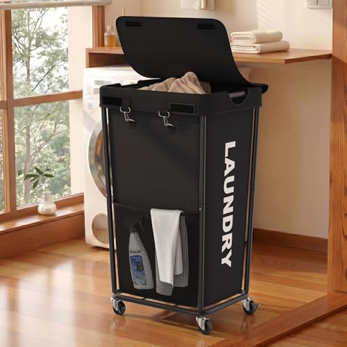 Laundry Hamper with Wheels and Lid, 110L Large Rolling Laundry Basket Black - color: Black, size: 110L