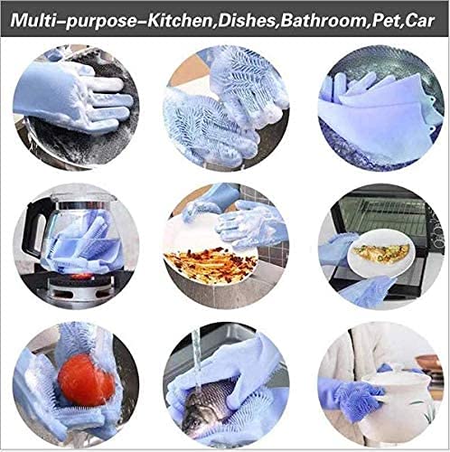 Silicone Dishwashing Gloves, Pet Grooming Rubber Scrubbing for Dishes, Sponge Wash Cleaning with Scrubbers (13.6" L) - color: Red
