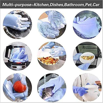 Silicone Dishwashing Gloves, Pet Grooming Rubber Scrubbing for Dishes, Sponge Wash Cleaning with Scrubbers (13.6" L) - color: Purple