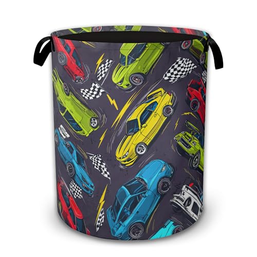 Laundry Hamper Foldable with Handles,Racing Car Oxford Cloth Basket,Large Capacity Storage Organizer for Bedroom Bathroom Dorm Room - color: Racing Car