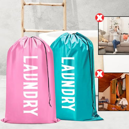 Fiodrimy 2 Pack XL Travel Laundry Bag, Machine Washable Dirty Clothes Organizer, Large Enough to Hold 4 Loads of Laundry, Easy Fit a Laundry Basket (Pink+Blue, 24" x 36") - color: Pink+Blue, size: 24" x 36"