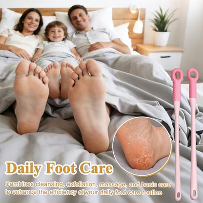 2 Pack Toe Scrubber Brush Long Handle, Soft Rubber Toe Cleaner for Deep Cleaning Exfoliation, Foot Brush for Seniors, Pregnant Women and Limited Mobility No Bend to Use in Shower (Pink)