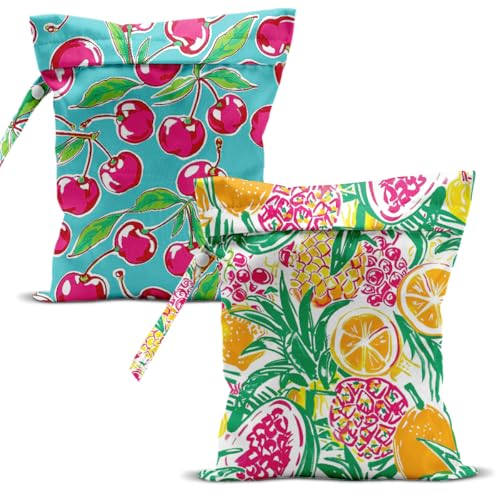Swimsuit Bag Wet Bags for Travel Reusable Waterproof Dry Bags Diaper Bag Citrus Cherry Wet Bag for Swimsuit Towels Beach Gym 10.2×12.6 Inches - color: Citrus Cherry