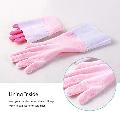 Finnhomy Household Gloves Latex free cleaning Gloves with soft fiber lining extra long cuff 15" and Vinyl Textured Grip 2 PairSmall, Mixed - color: Pink/Blue, size: Small (Pack of 2)