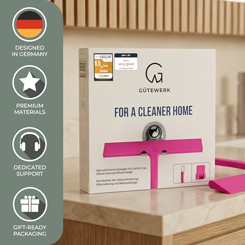 GÜTEWERK Silicone Shower Squeegee with 3-in-1 No-Drill Mount, Pink, 11'' - color: Pink, size: 11 Inches