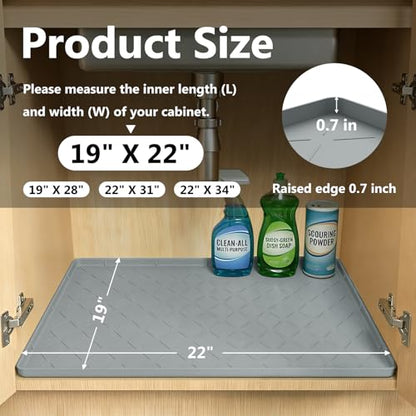 Mateeylife Under Sink Mat Kitchen Waterproof, Silicone Sink Tray 22"X19" - color: Light Grey, size: 19"W x 22"L