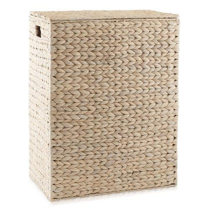 Casafield Large Laundry Hamper with Lid and Removable Liner Bag - Whitewash White, Woven Water Hyacinth Rectangular Laundry Basket Clothes Sorter - color: Whitewash