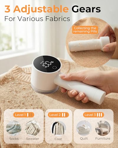 Fabric Shaver, 2 in 1 Rechargeable Sweater Shaver with Lint Roller, Magnetic Cap, Digital Display, 2 Extra Blades, Defuzzer for Clothing Furniture Couch - color: Iovry