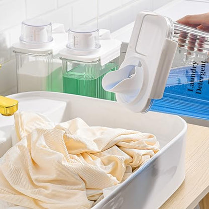 [2 Pack] Laundry Detergent Dispenser for Laundry Room Organization and Storage, 2800ml Laundry Soap Dispenser，Liquid Laundry Detergent Dispenser with 4 Removable Labels, BPA Free & Pet Plastic, Clear - style: 2800