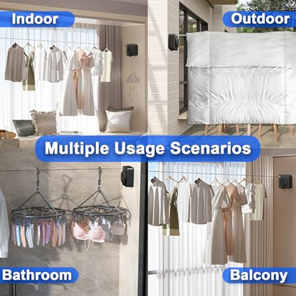 Retractable Clothesline Indoor Outdoor 16.2Ft Non-Sag(1, Black) - color: Black