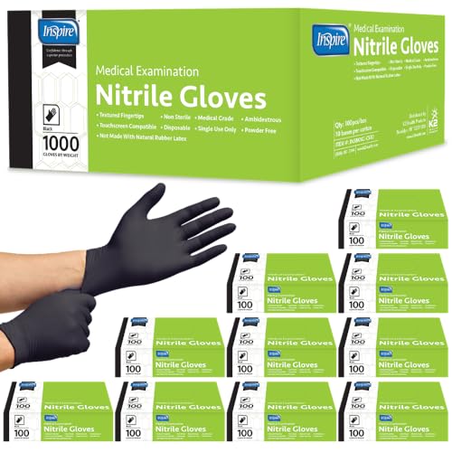 Inspire Black Nitrile Gloves | THE ORIGINAL Quality Black Gloves Disposable Latex Free | 4.5 Medical examination - size: Medium