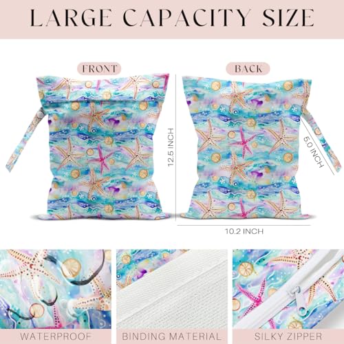 Wet Bag for Swimsuit, Beach Travel Essentials Wet Dry Bag, for Sunscreen Toiletry Dirty Clothes Yoga Gym Diaper, Friends Summer Beach Vacation Gifts. Colorful starfish - color: Colorful Starfish