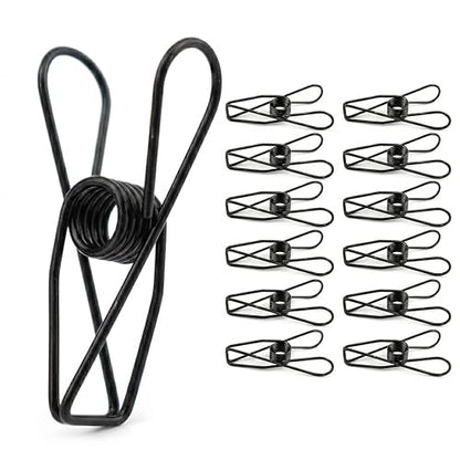 14 PCS Stainless Steel Large Black Clothes Pins, High Elasticity Strength Clothespins - Heavy Duty Multipurpose Metal Wire Chip Clips, 2.83 Inch for Laundry Home, Kitchen, Outdoor, Office - size: 2.83 Inch (7.2x1.8cm)-Black-14 PCS