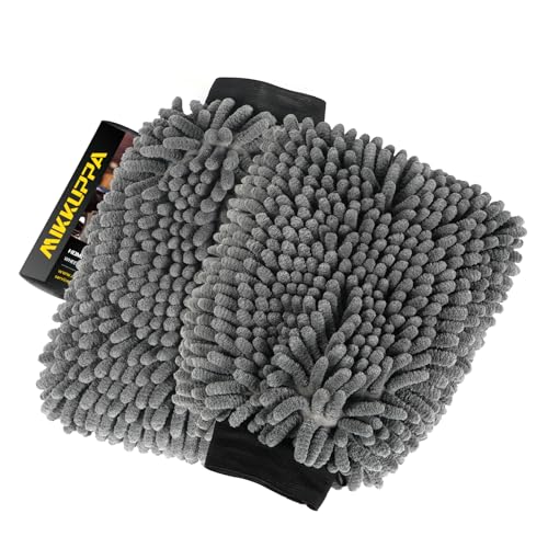 MIKKUPPA Car Wash Mitt Microfiber, Gray, 2 Pack, 10" x 7" - color: Gray