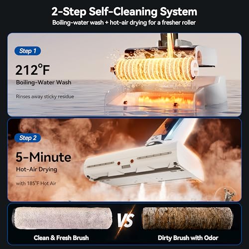 Dual-Chamber Wet Dry Vacuum Cleaner, 20,000Pa Suction, 392°F Steam Cleaning, Wet Dry Vacuum Mop with Smart App Control, Self-Cleaning & 40min Runtime, Ideal for Home & Pet Hair Cleaning, White