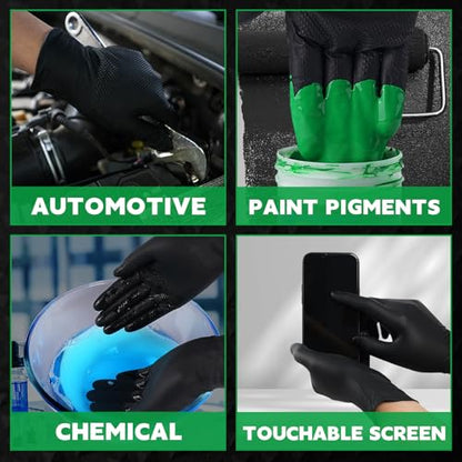 FINITEX Disposable Nitrile Diamond Texture Black 8mil Mechanic Gloves - color: Black (Small 1000)