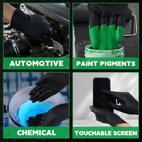 FINITEX Disposable Nitrile Diamond Texture Black 8mil Mechanic Gloves - color: Black (Large 100)
