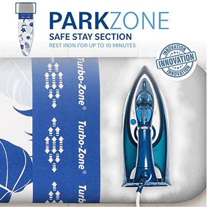 Bartnelli Ironing Board Cover and Pad, Made in Europe with New Patent Technology | 54x15 Iron Board Replacement Cover Featuring Park & Turbo Zone, Scorch Resistant 100% Cotton Thick Layered Top - color: Blue Flowers