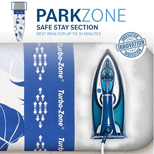 Bartnelli Ironing Board Cover and Pad, Made in Europe with New Patent Technology | 54x15 Iron Board Replacement Cover Featuring Park & Turbo Zone, Scorch Resistant 100% Cotton Thick Layered Top - color: Blue Flowers