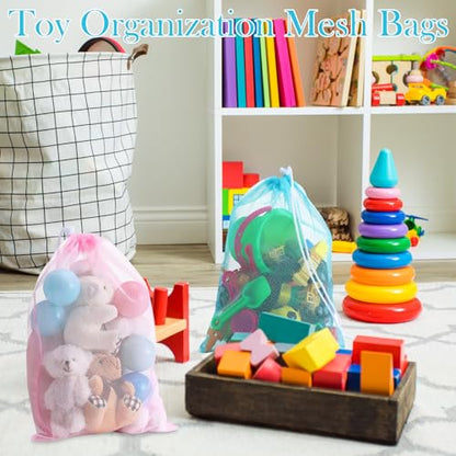 Frienda 6 Pack Mesh Drawstring Bags 11x15 Inch for Toys,Rainbow Color - color: Macaron Color