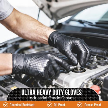 ANBOSON 10 Mil Heavy Duty Diamond Texture Nitrile Gloves, X-Large, 100 Ct - color: Black of 100, size: X-Large
