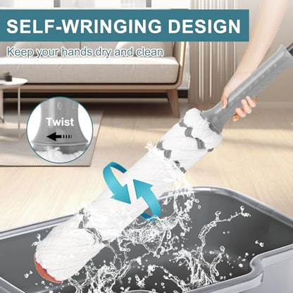 KeFanta Self-Wringing Twist Mop for Floor Cleaning with 57 " Long Handle - color: Gray&white Twist Mop