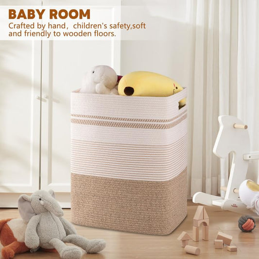 80L Large Cotton Rope Laundry Basket for Bedroom & Laundry Room, Tall Clothes Hamper with Sturdy Handles, Neutral Storage Bin Capable of Holding Blankets and Toys (Pack of 3) - color: Brown Variegated, size: 80L (Pack of 3)