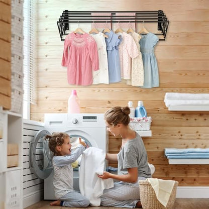 XL-31.5" Wall Clothes Drying Rack, Retractable Mounted Rack Black - color: Black