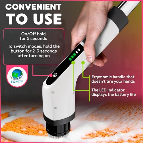 7-in-1 Electric Bathroom Scrubbing Brush, 2500 mAh. Pack of 12 Telescopic Bathtub Scrubber with Long Handle. Electric Bathtub Scrubber. Portable Power Brush for Cleaning Bathroom, Kitchen, Car