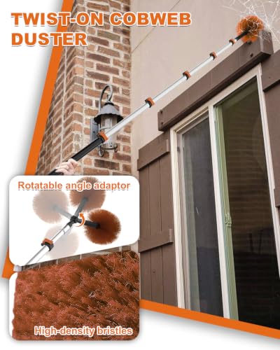 30Ft Reach Solar Panel Cleaning Brush Kit with 5-24ft Telescoping Pole, Water Fed Window Cleaner Tool with 20" Brush, Soap Dispenser, Cobweb Duster, Squeegee for Roof, RV, Gutter, Boat, Deck - color: Amber