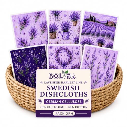 6 Pcs Lavender Swedish Dishcloths for Kitchen, German Cellulose - color: 6 Pcs- Lavender Print