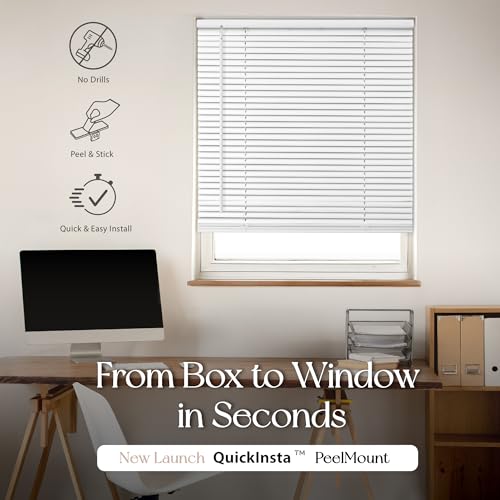 REGAL estate Damage-Free Peel and Stick Door Mini Blinds, White, 25 x 48 in - color: Peelmount Mini Blinds - White, size: 25"W x 48"H