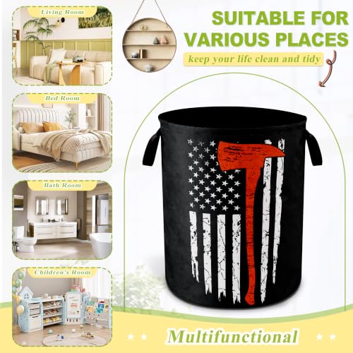 American Flag Red Line Ax Laundry Basket Foldable Waterproof 18.9x16.5 Inch - color: American Flag Red Line Ax