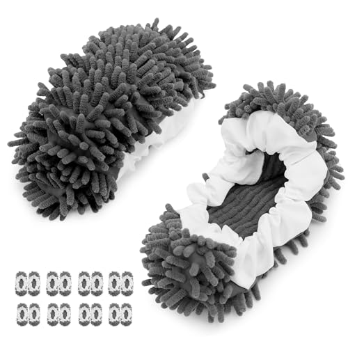 8 Pcs Mop Slippers Socks Floor Cleaning,Microfiber Shoe Covers dust Washable Reusable for Woman Man House Kitchen (Dark Grey) - color: Dark Grey