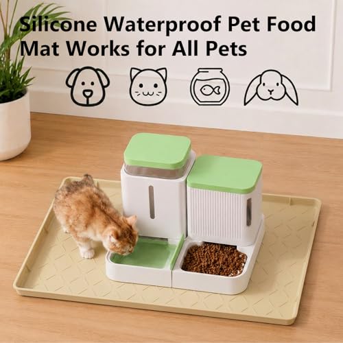 MateeyLife Silicone Waterproof Mat for Dog & Cat Food Mat 19"X12" - color: Khaki, size: 19"L x 12"W