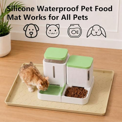 MateeyLife Silicone Waterproof Mat for Dog & Cat Food Mat 19"X12" - color: Khaki, size: 19"L x 12"W