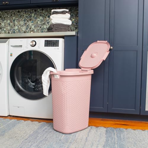 Mind Reader Slim Laundry Hamper with Lid, 60L Tall Clothes Basket, Narrow Tapered Design for Bathrooms, Closets and Laundry Rooms, Plastic, 2 Pack, Pink - color: Pink, size: 2-Pack
