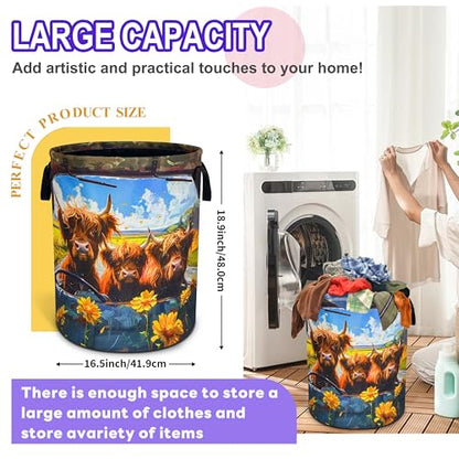 Highland Cow Laundry Basket Foldable Oxford Cloth Hamper 18.9 x 16.5 Inch - color: Highland Cow