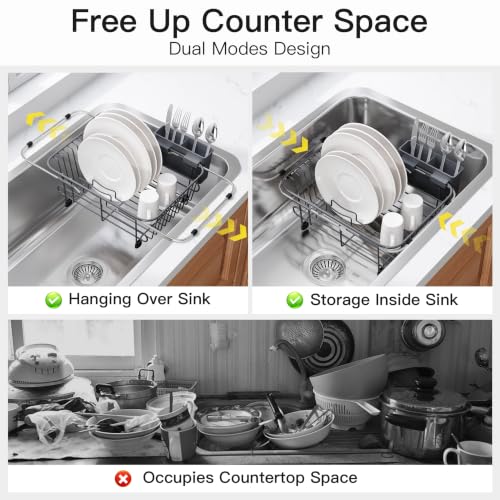 JASIWAY Gray Dish Drying Rack in Sink with Utensil Holder, RV, Apartment - color: Dark Gray, size: For 10"-12"w Sink