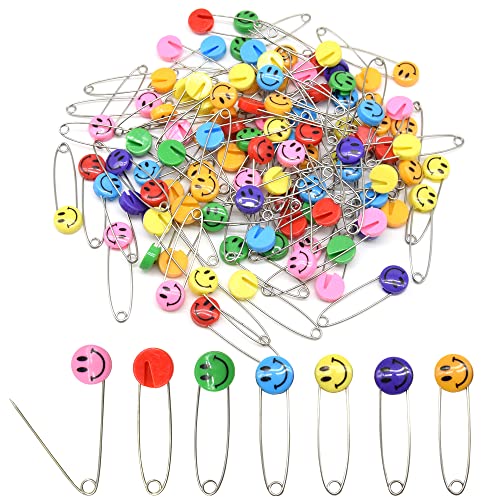 30 PCS Safety Pin 53mm/2.1in Baby Diaper Pins for Cloth Plastic Head Baby Pins for Diapers Stainless Steel Cloth Pins with Locking Closures Nappy Pin for Crafts（DT/Colour Smile） - color: Colour/Smile