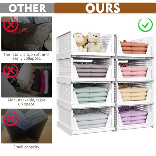 8 Pack Closet Organizers and Storage, Stackable & Foldable Closet Bins - color: White, size: 8 Pack