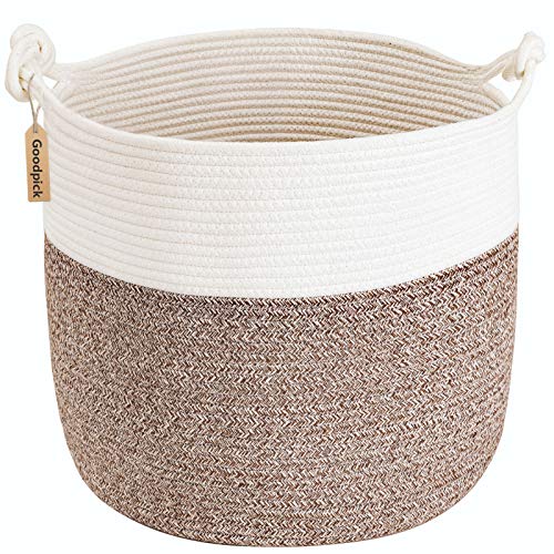 Goodpick Jute Woven Basket for Blankets Clothes Organizing，Cotton Rope, 40L - color: Brown, size: 15 × 14.2 inches