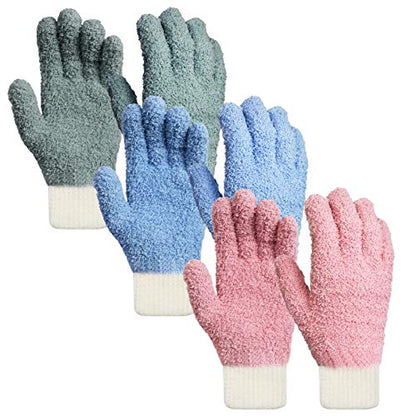 MIG4U 3 Pairs Microfiber Dusting Gloves, House Cleaning Glove for Blinds, Plants, Windows, Shutters, Furniture, Car Interior, Reusable Lint-Free Mitt, S/M - color: Blue/Gray/Pink 3 Pairs